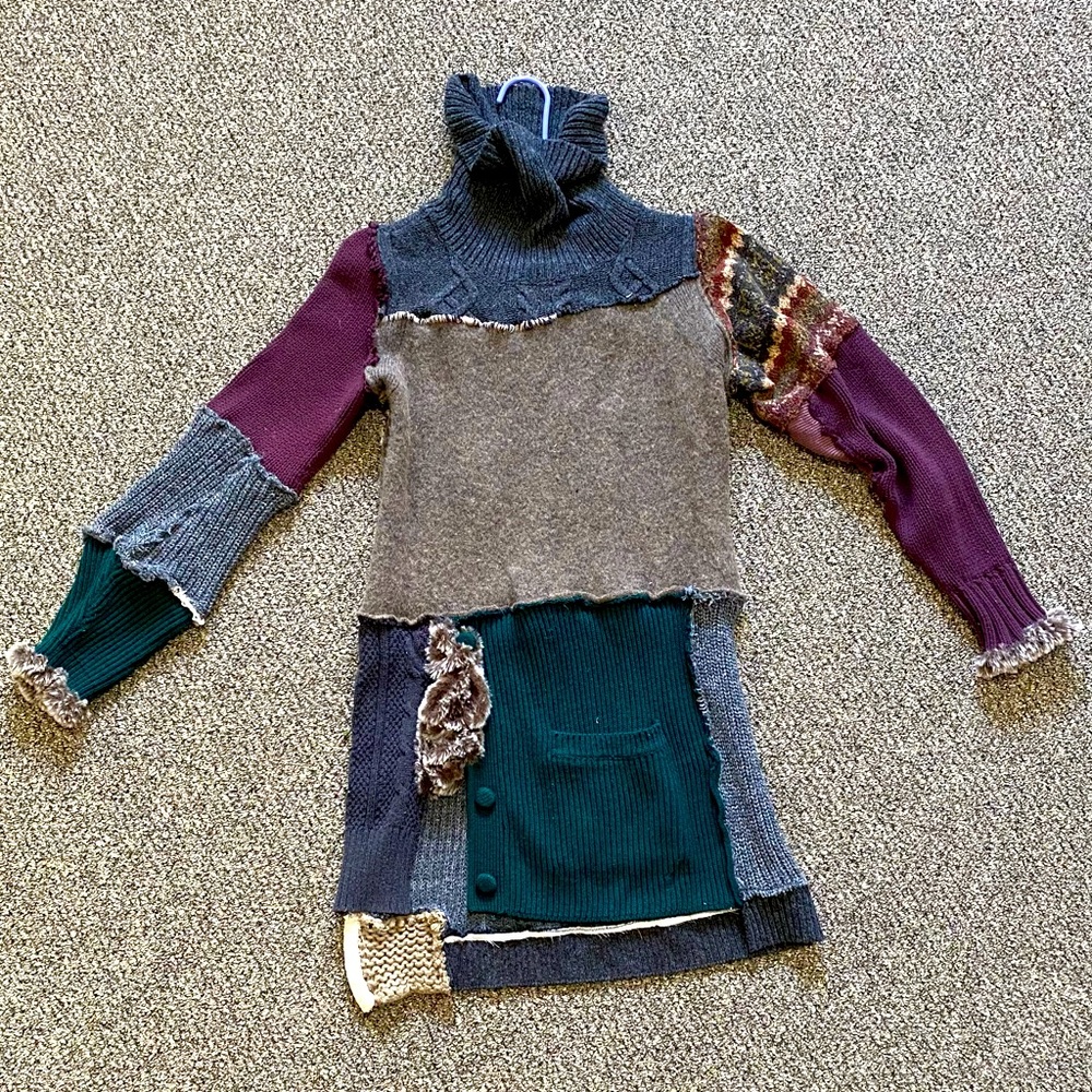 HANDMADE Recycled Repurposed Upcycled Long Sweater Boho Cozy Autumn Layers S/M